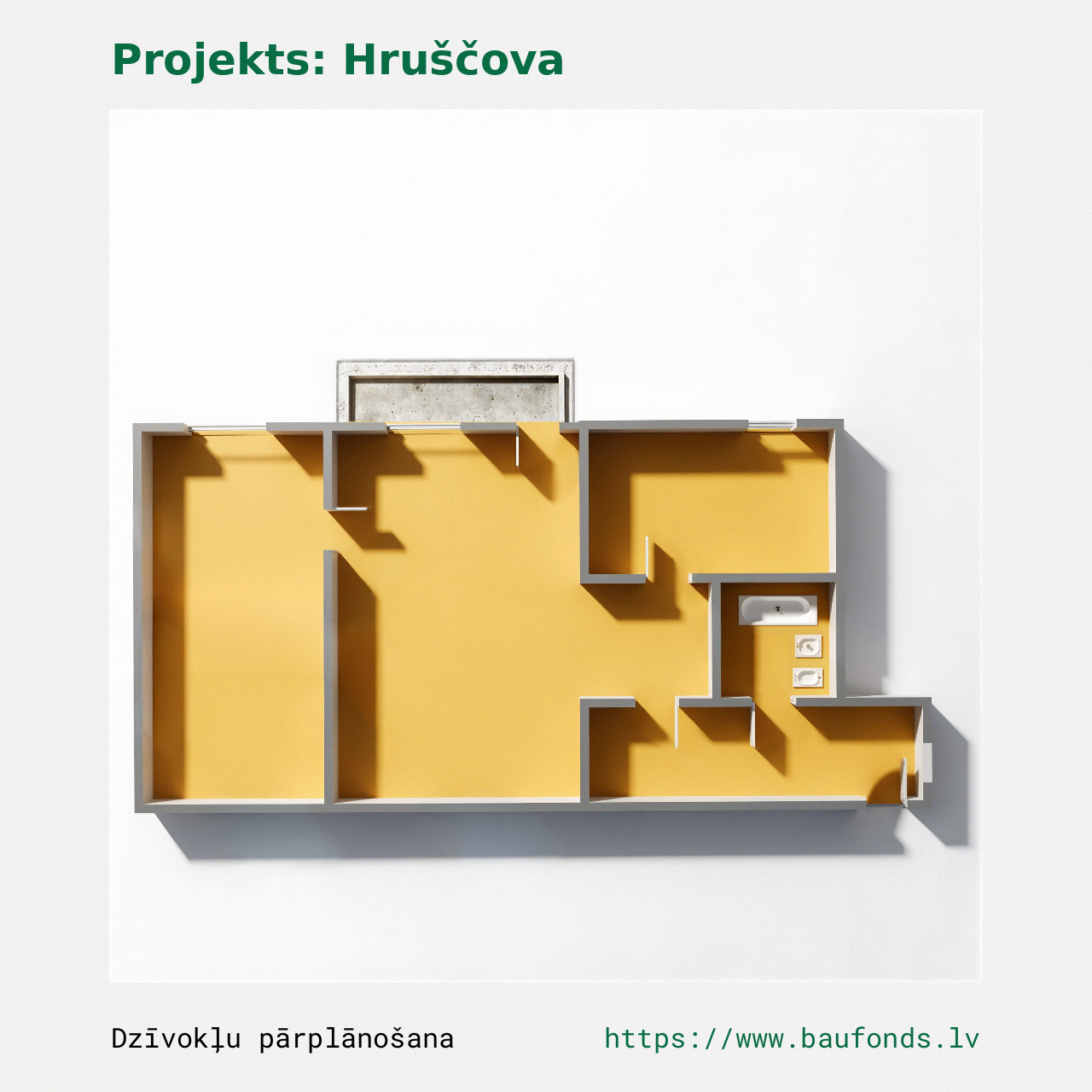 Two-bedroom apartment, Khrushchyovka (HRU-D2/2). Area 33-46 m² / B