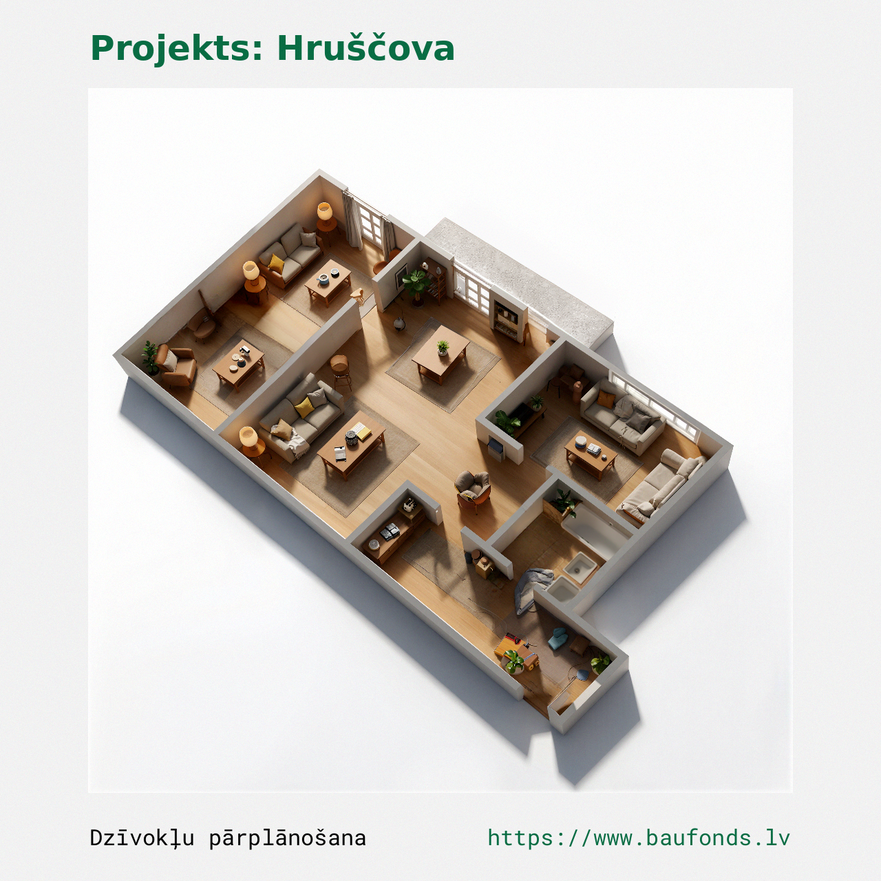 Two-bedroom apartment, Khrushchyovka (HRU-D2/2). Area 33-46 m² / C