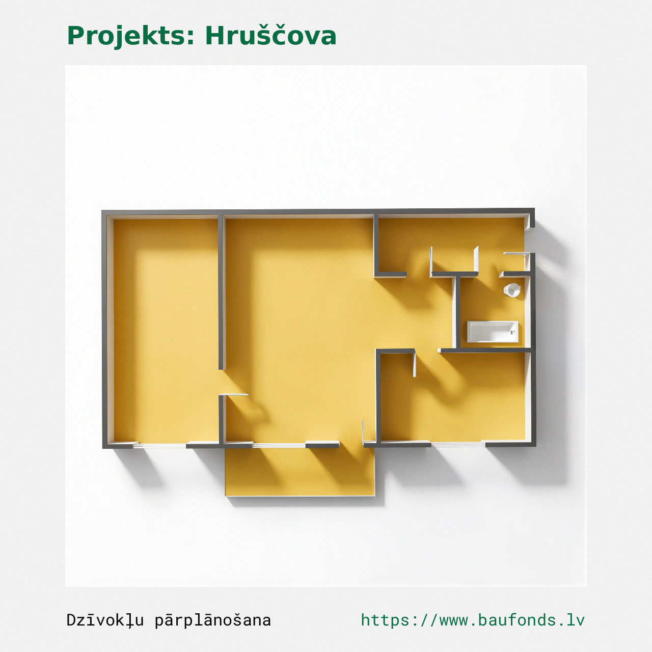 Two-bedroom apartment, Khrushchyovka (HRU-D1/2). Area 33-45 m² / B