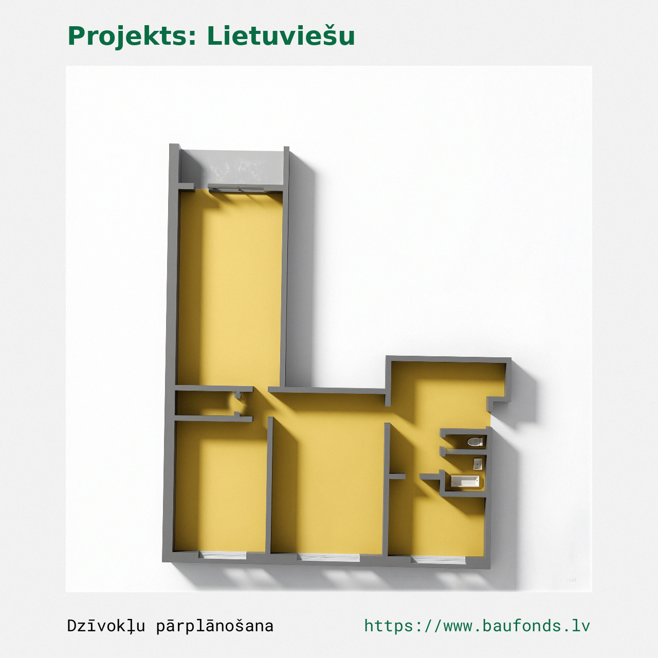 Three-bedroom apartment, Lithuanian Project (LIT-A1/3). Area 48-66 m² / B