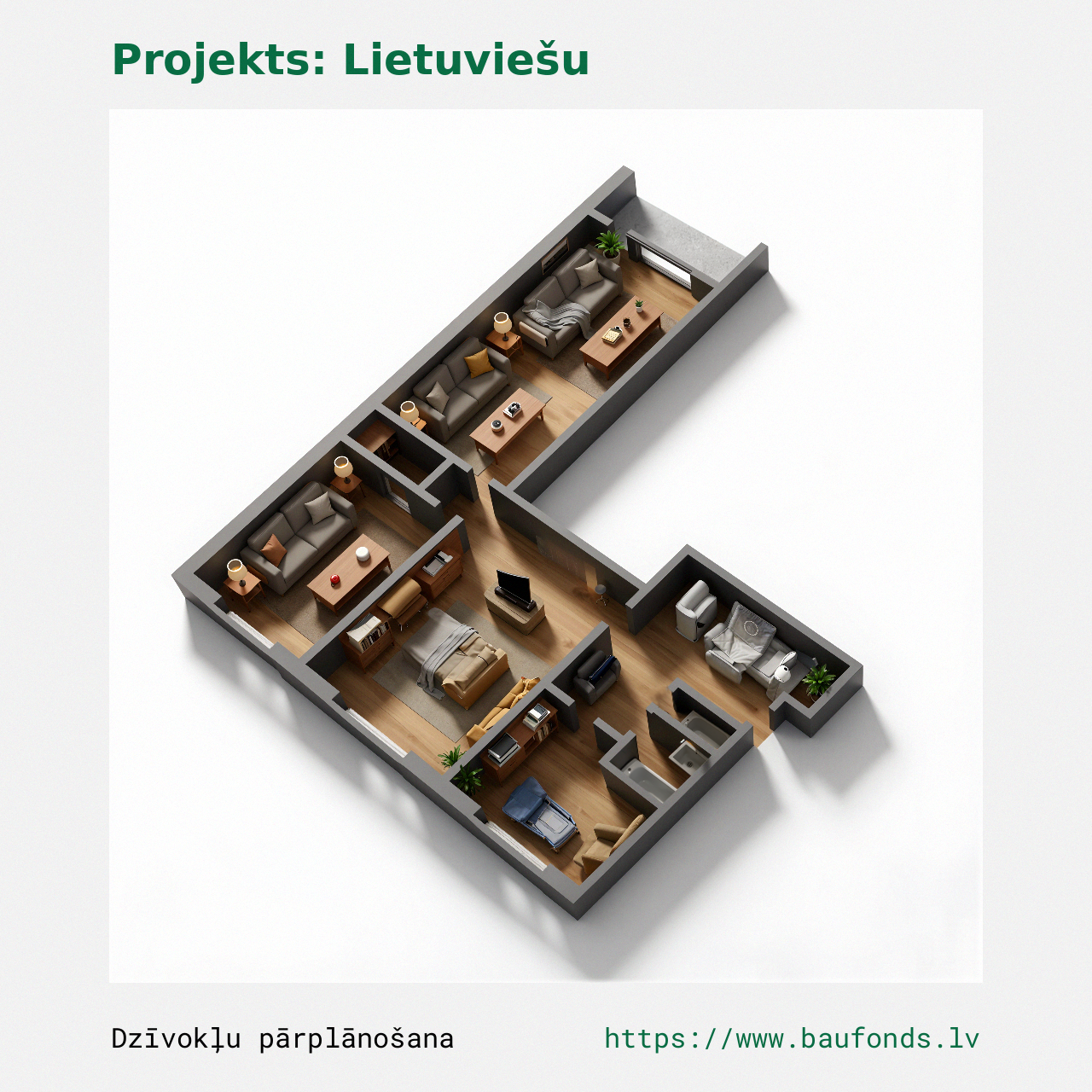 Three-bedroom apartment, Lithuanian Project (LIT-A1/3). Area 48-66 m² / C