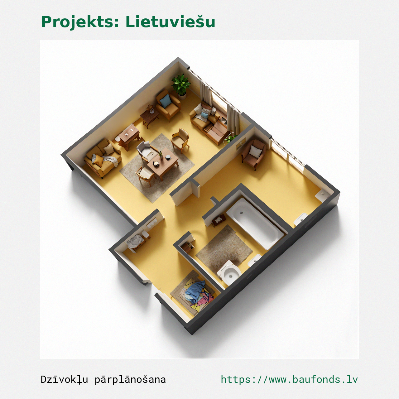 One-bedroom apartment, Lithuanian Project (LIT-A4/1). Area 14-27 m² / C