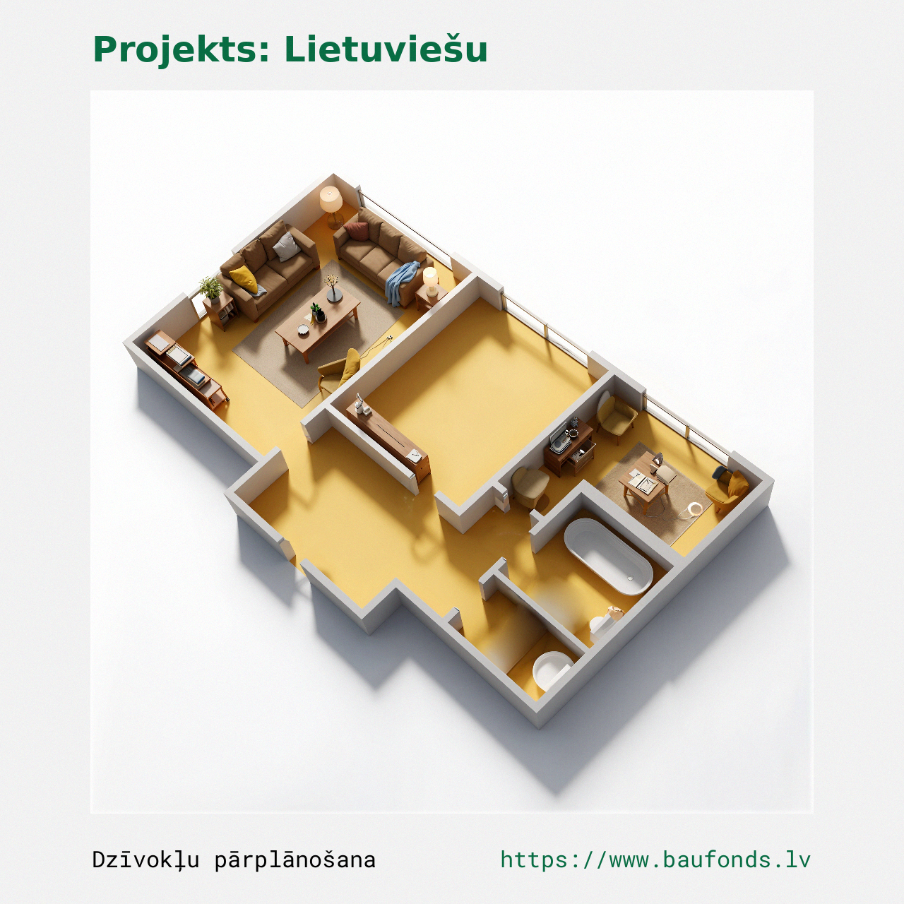 Two-bedroom apartment, Lithuanian Project (LIT-A6/2). Area 23-38 m² / C