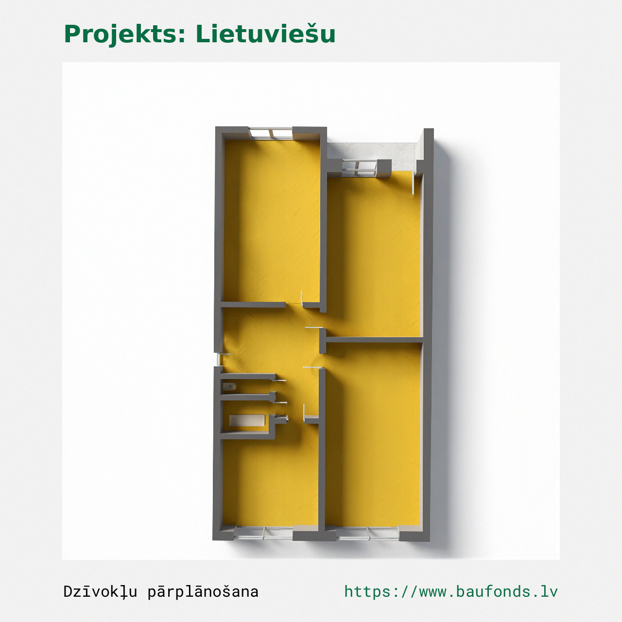 Three-bedroom apartment, Lithuanian Project (LIT-A5/3). Area 48-59 m² / B