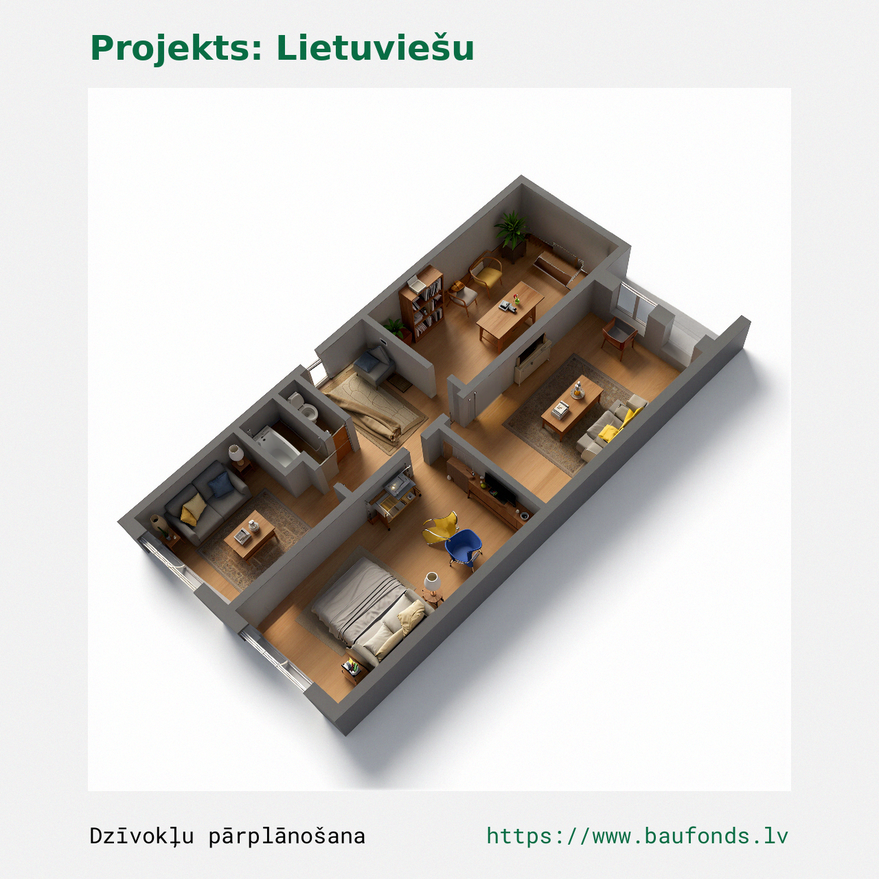 Three-bedroom apartment, Lithuanian Project (LIT-A5/3). Area 48-59 m² / C