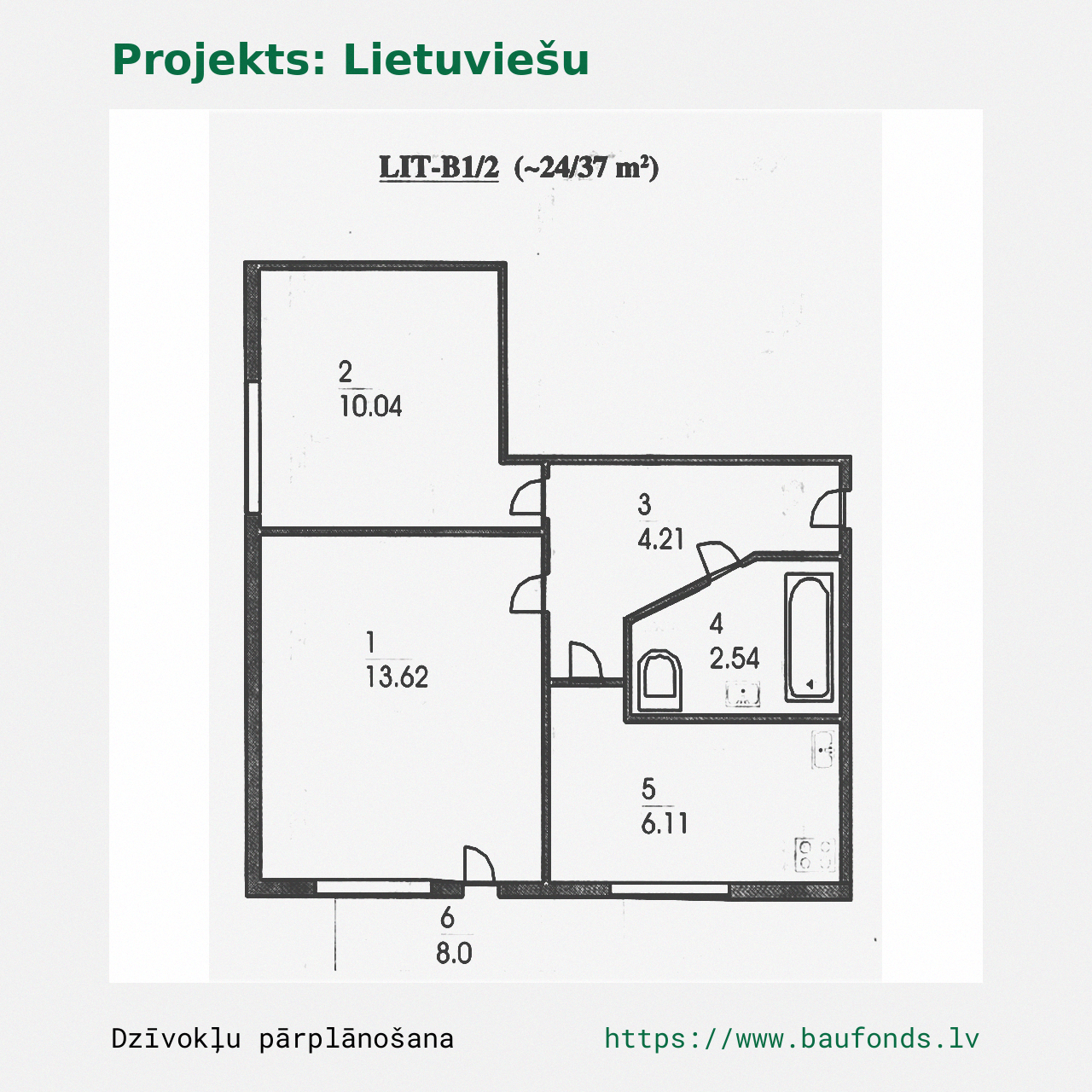 Two-bedroom apartment, Lithuanian Project (LIT-B1/2). Area 24-37 m² / A