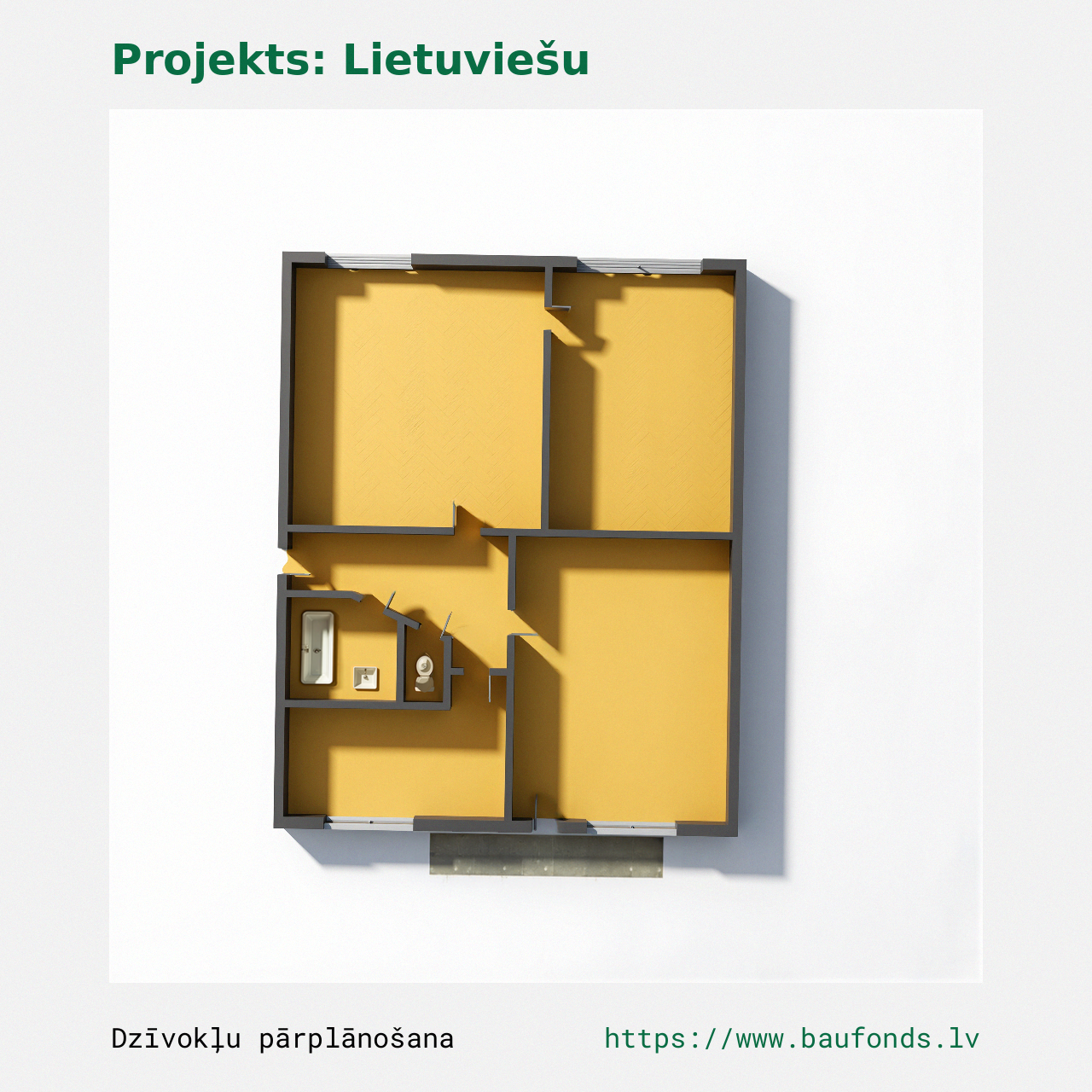 Three-bedroom apartment, Lithuanian Project (LIT-B3/3). Area 45-59 m² / B