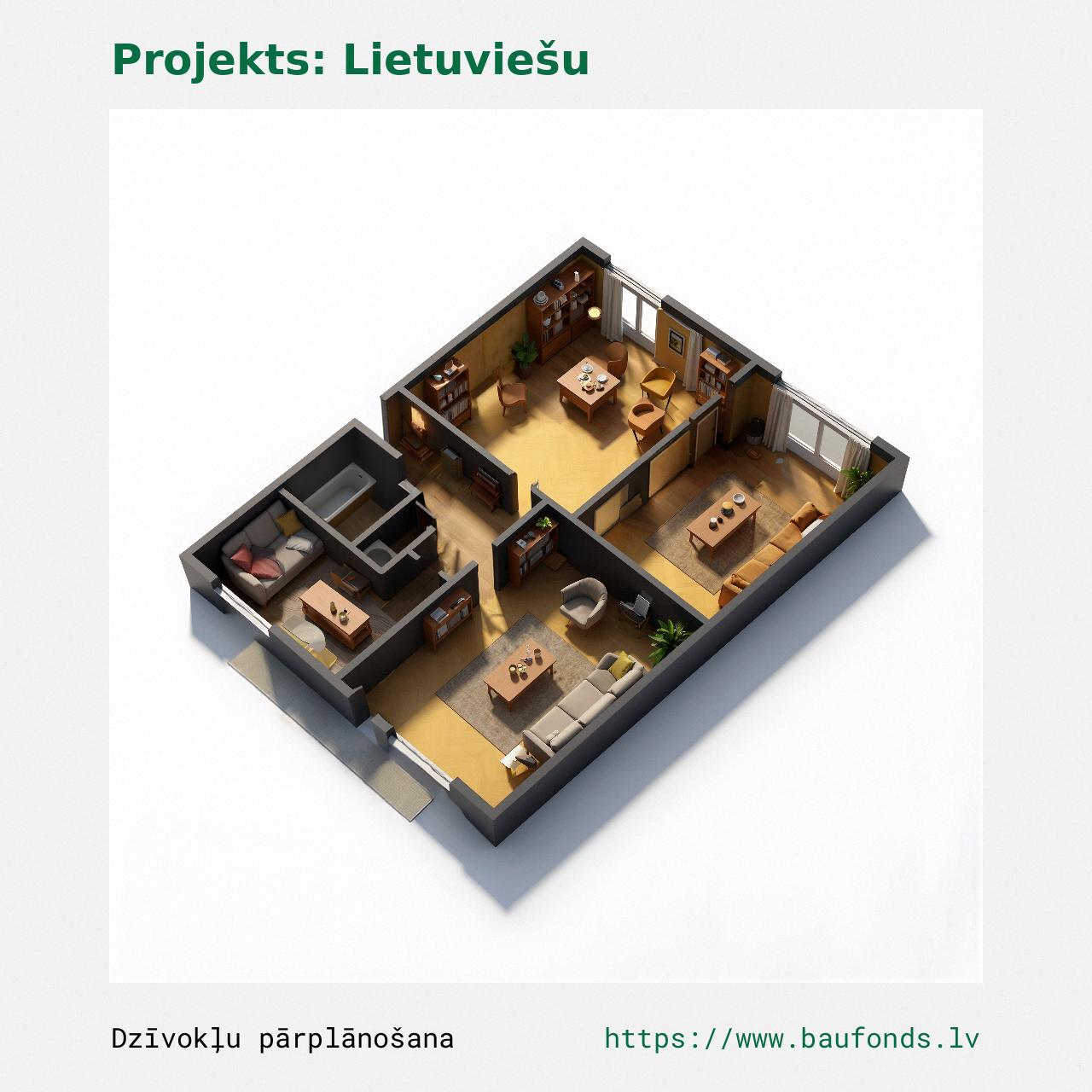 Three-bedroom apartment, Lithuanian Project (LIT-B3/3). Area 45-59 m² / C