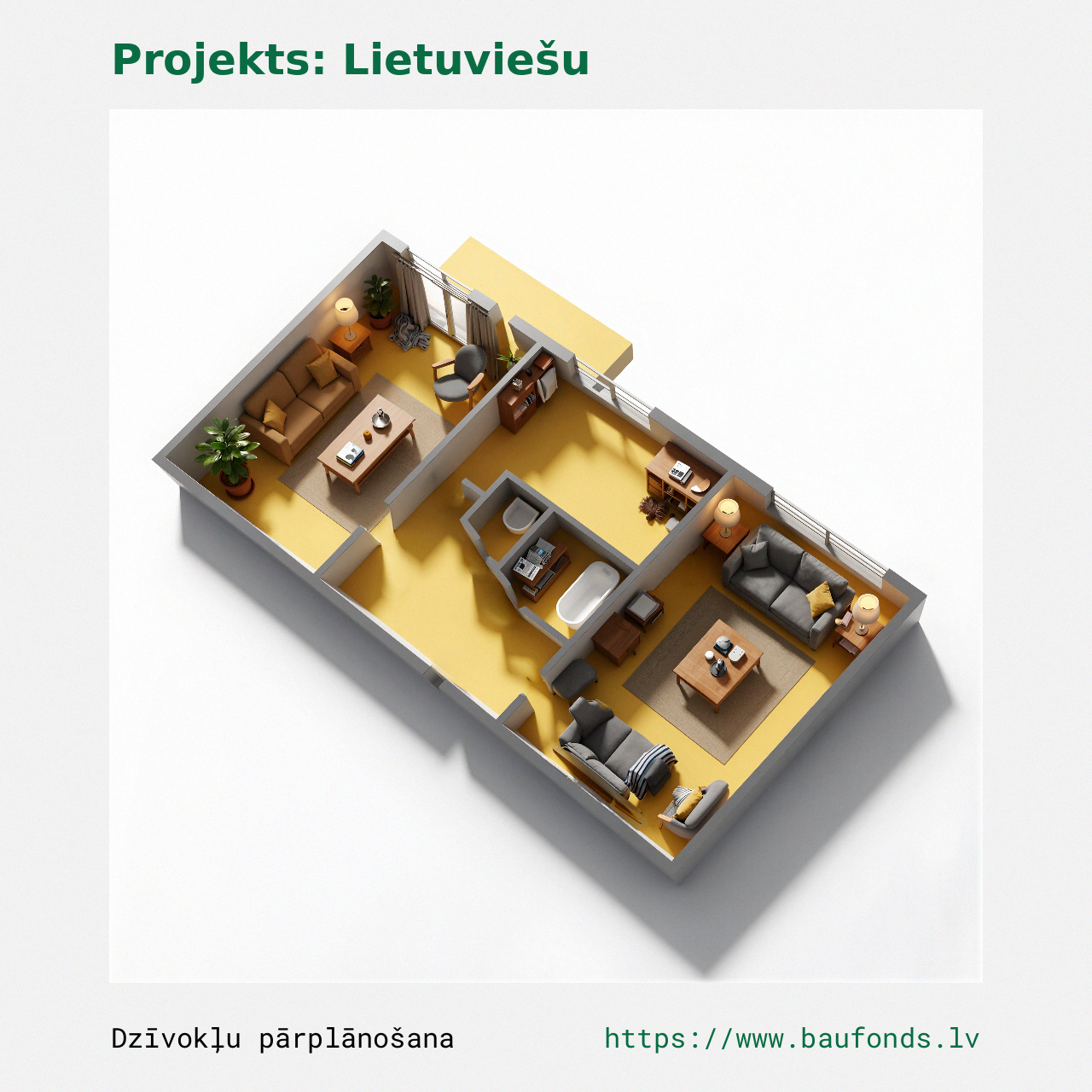 Two-bedroom apartment, Lithuanian Project (LIT-B6/2). Area 29-43 m² / C