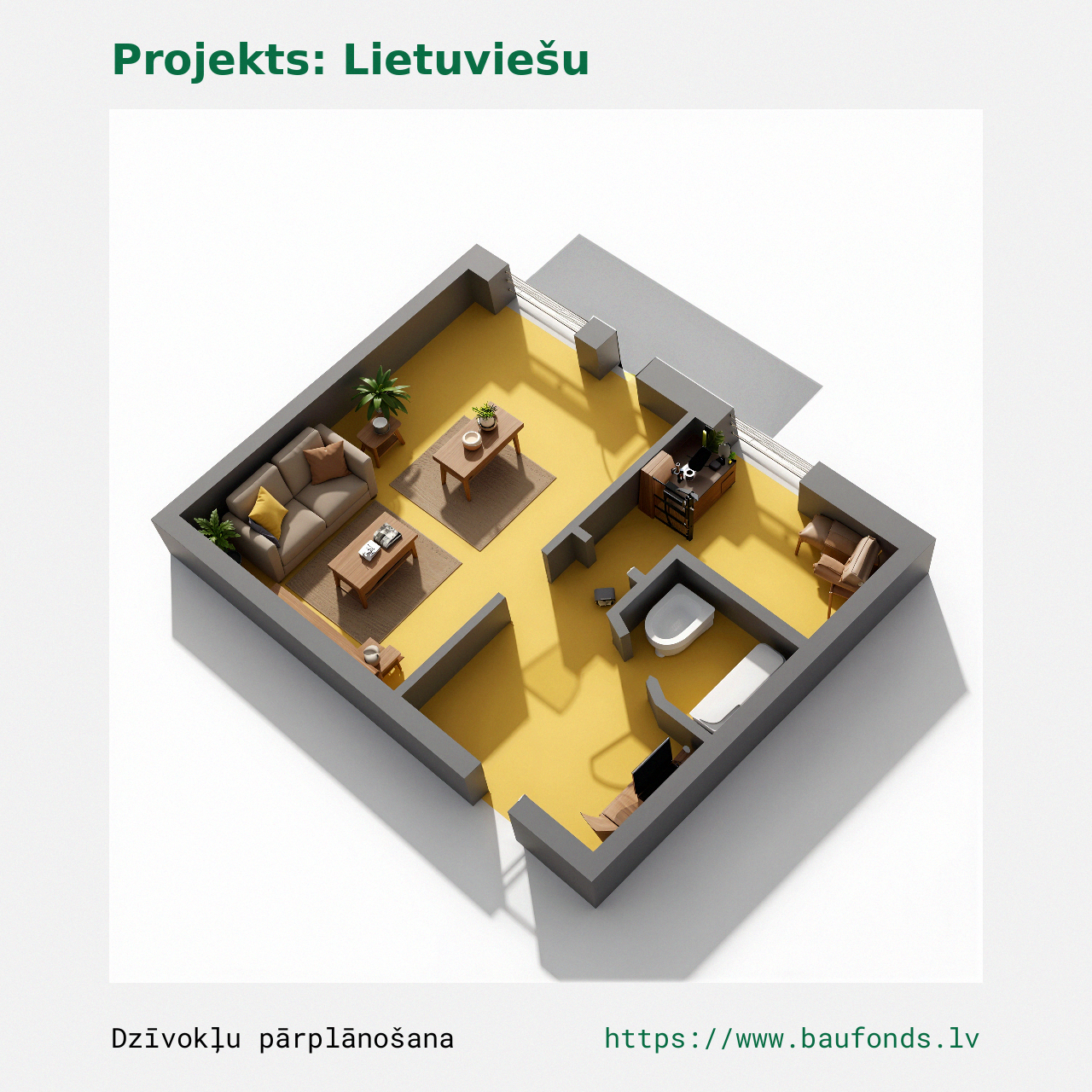 One-bedroom apartment, Lithuanian Project (LIT-B5/1). Area 17-29 m² / C