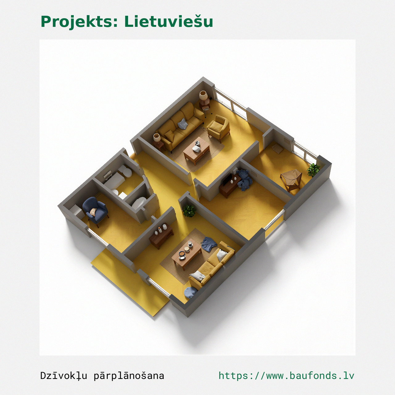 Four-bedroom apartment, Lithuanian Project (LIT-B7/4). Area 45-59 m² / C