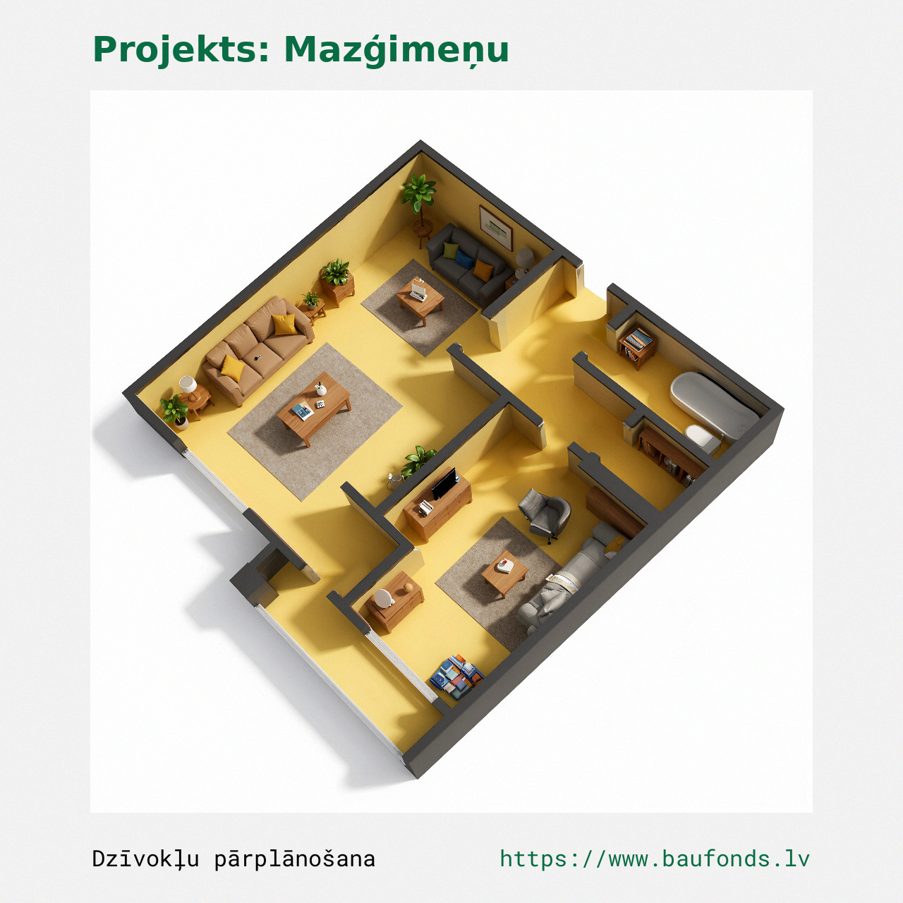 One-bedroom apartment, Small Family (MAZ-A1/1). Area 15-27 m² / C