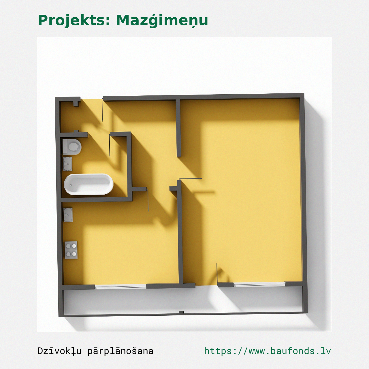 One-bedroom apartment, Small Family (MAZ-C1/1). Area 18-35 m² / B