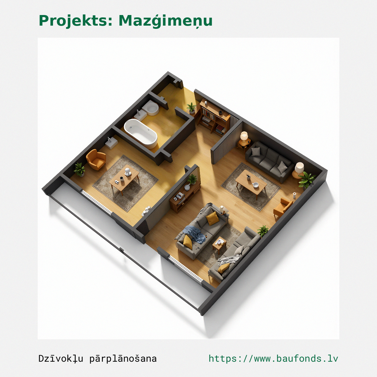 One-bedroom apartment, Small Family (MAZ-C1/1). Area 18-35 m² / C