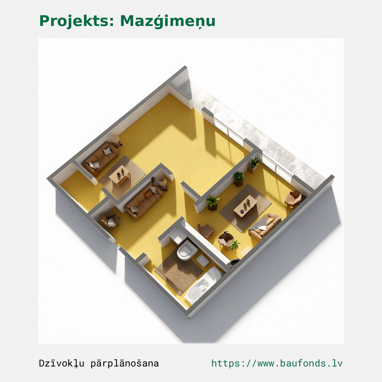 One-bedroom apartment, Small Family (MAZ-D1/1). Area 18-35 m² / C