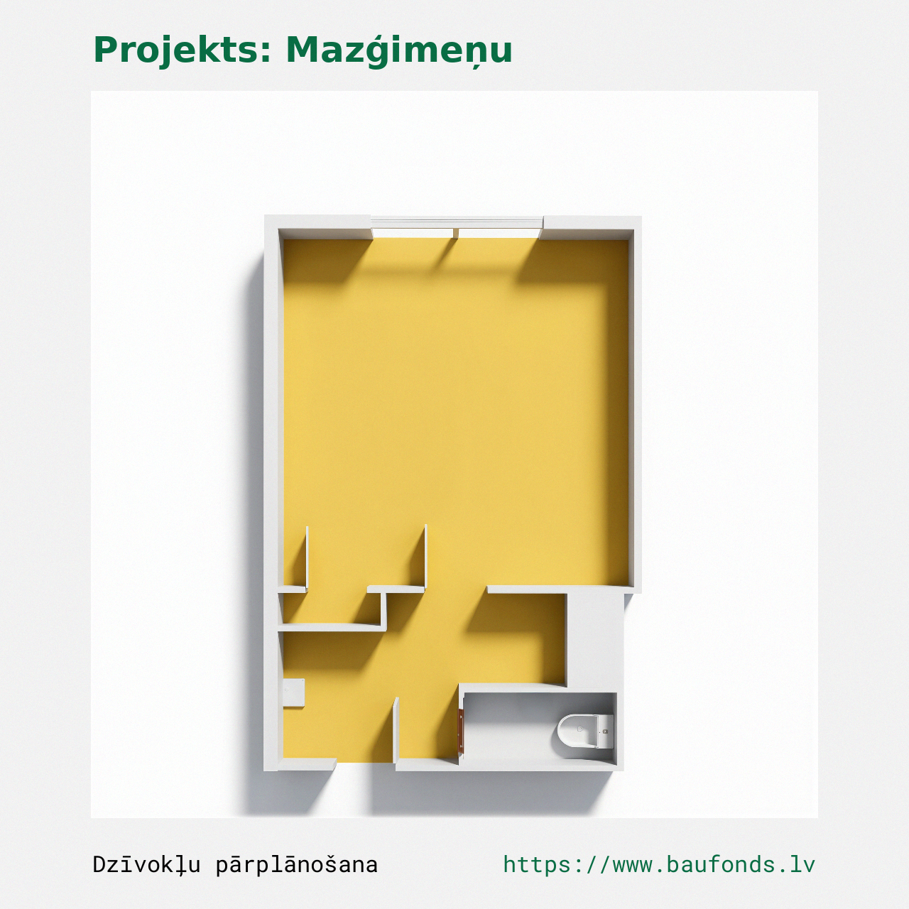 Vieno kambario butas, Mažos šeimos butas (MAZ-E1/1). Plotas 11-17 m² / B