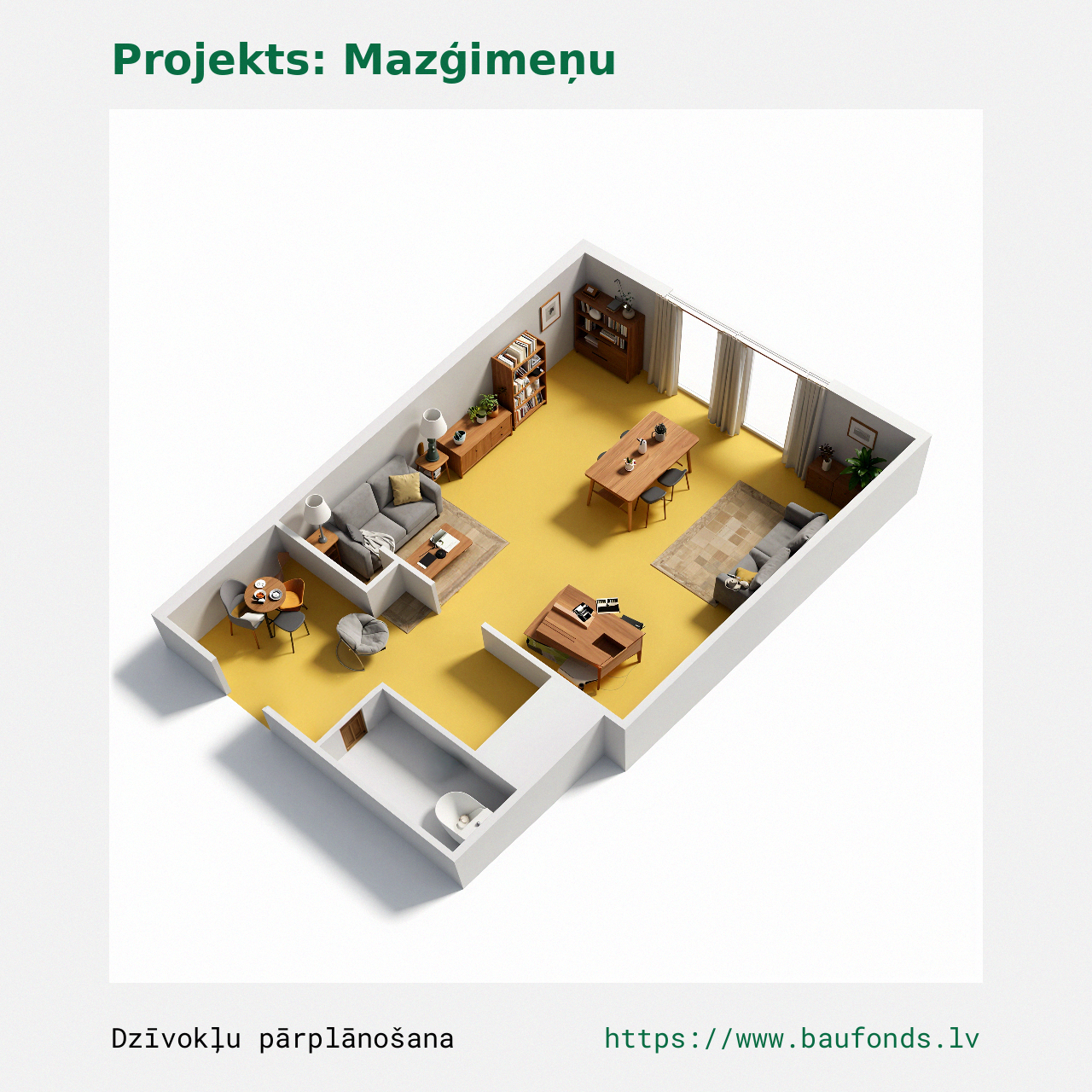 Vieno kambario butas, Mažos šeimos butas (MAZ-E1/1). Plotas 11-17 m² / C