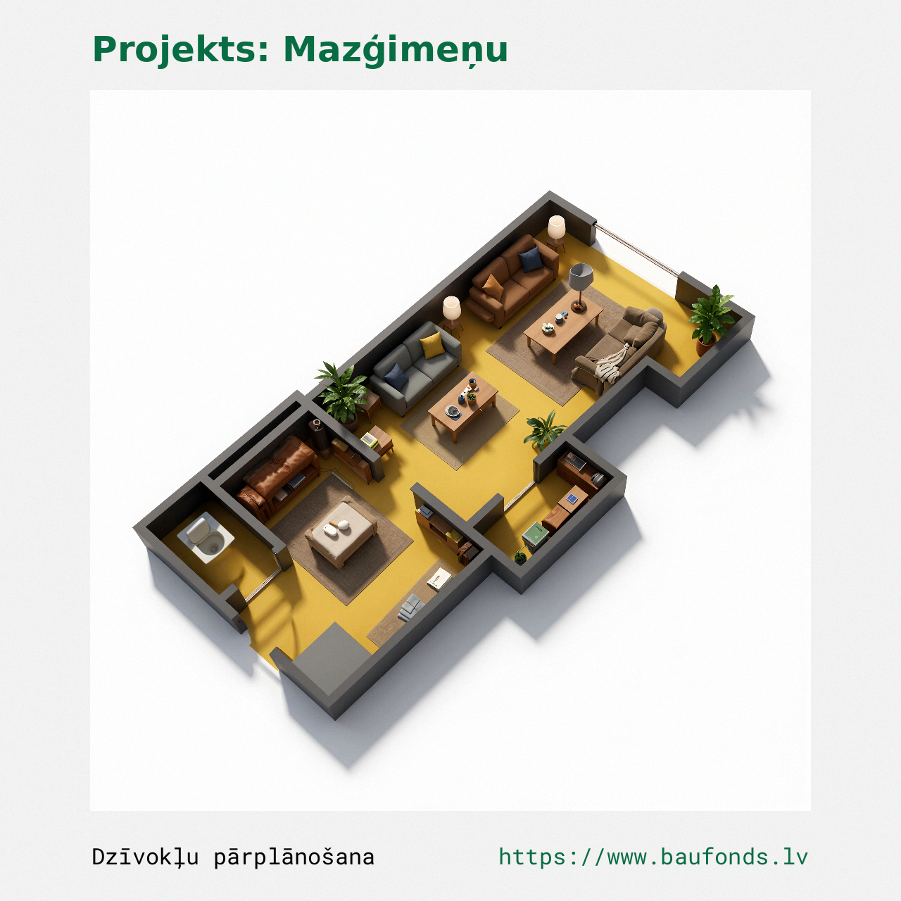 Vieno kambario butas, Mažos šeimos butas (MAZ-E2/1). Plotas 7-12 m² / C