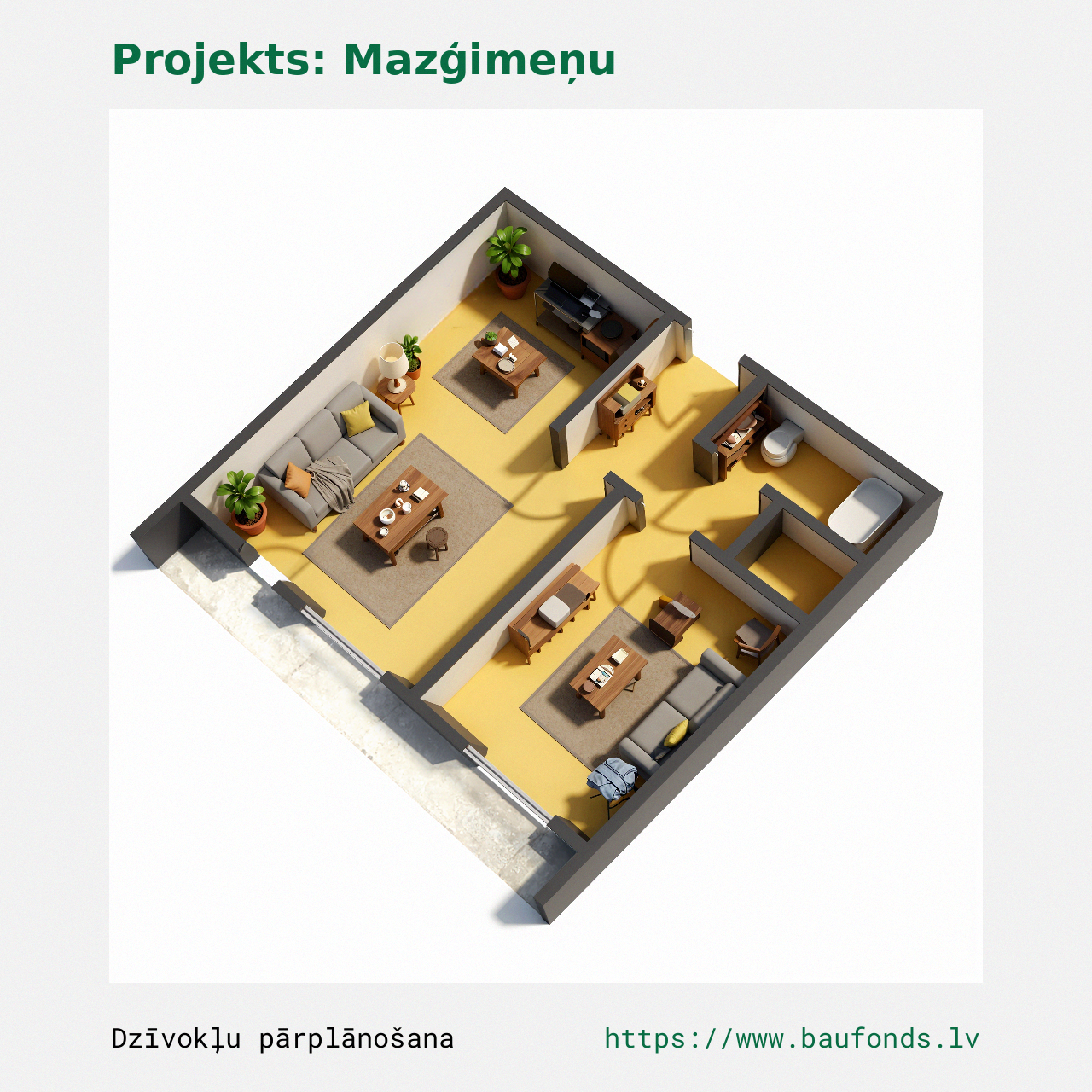 One-bedroom apartment, Small Family (MAZ-F1/1). Area 14-26 m² / C
