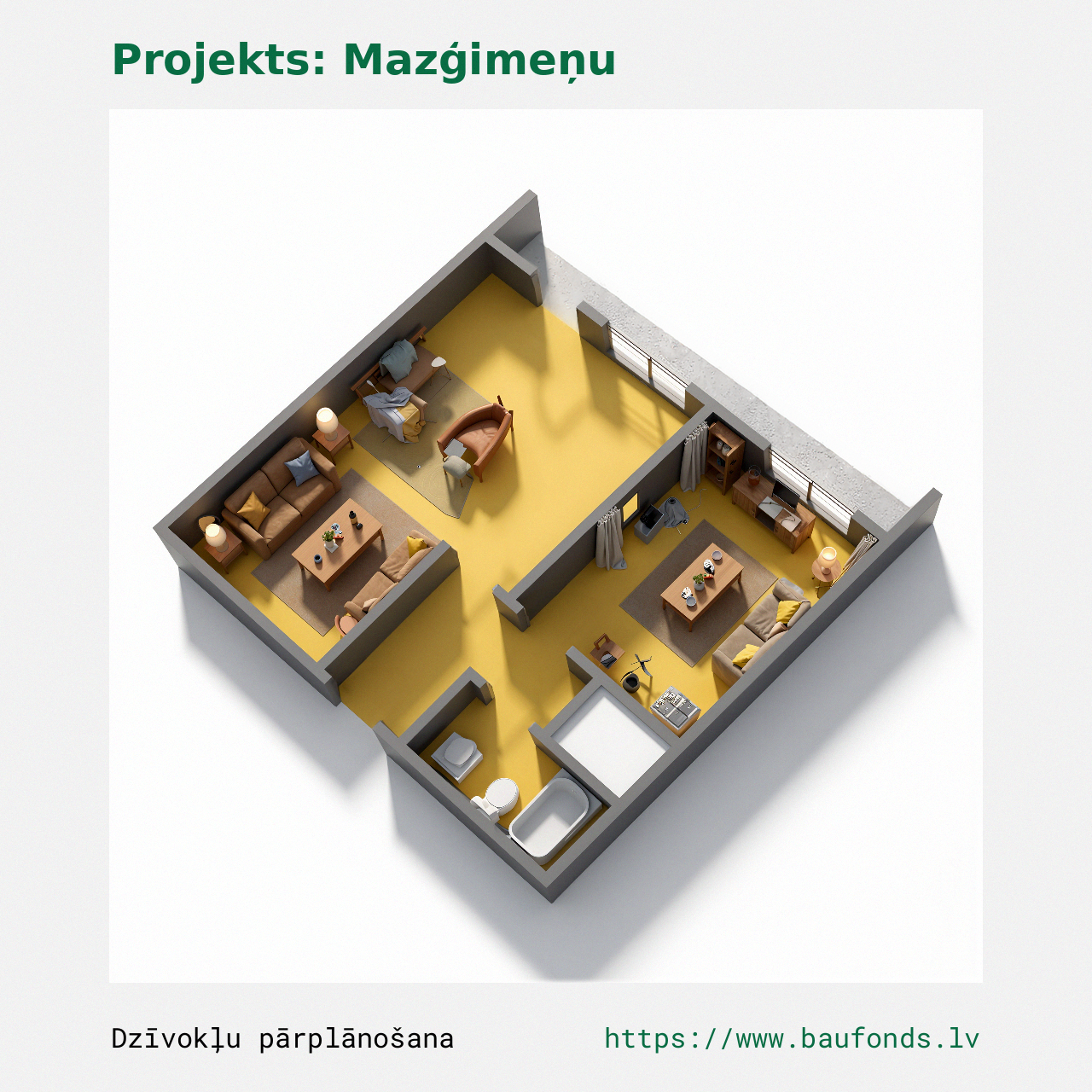One-bedroom apartment, Small Family (MAZ-F2/1). Area 17-29 m² / C